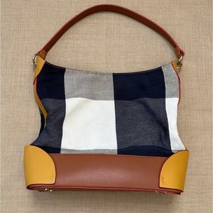 Sondra Roberts Plaid Mixed Media Deconstructed Shoulder Bag Purse